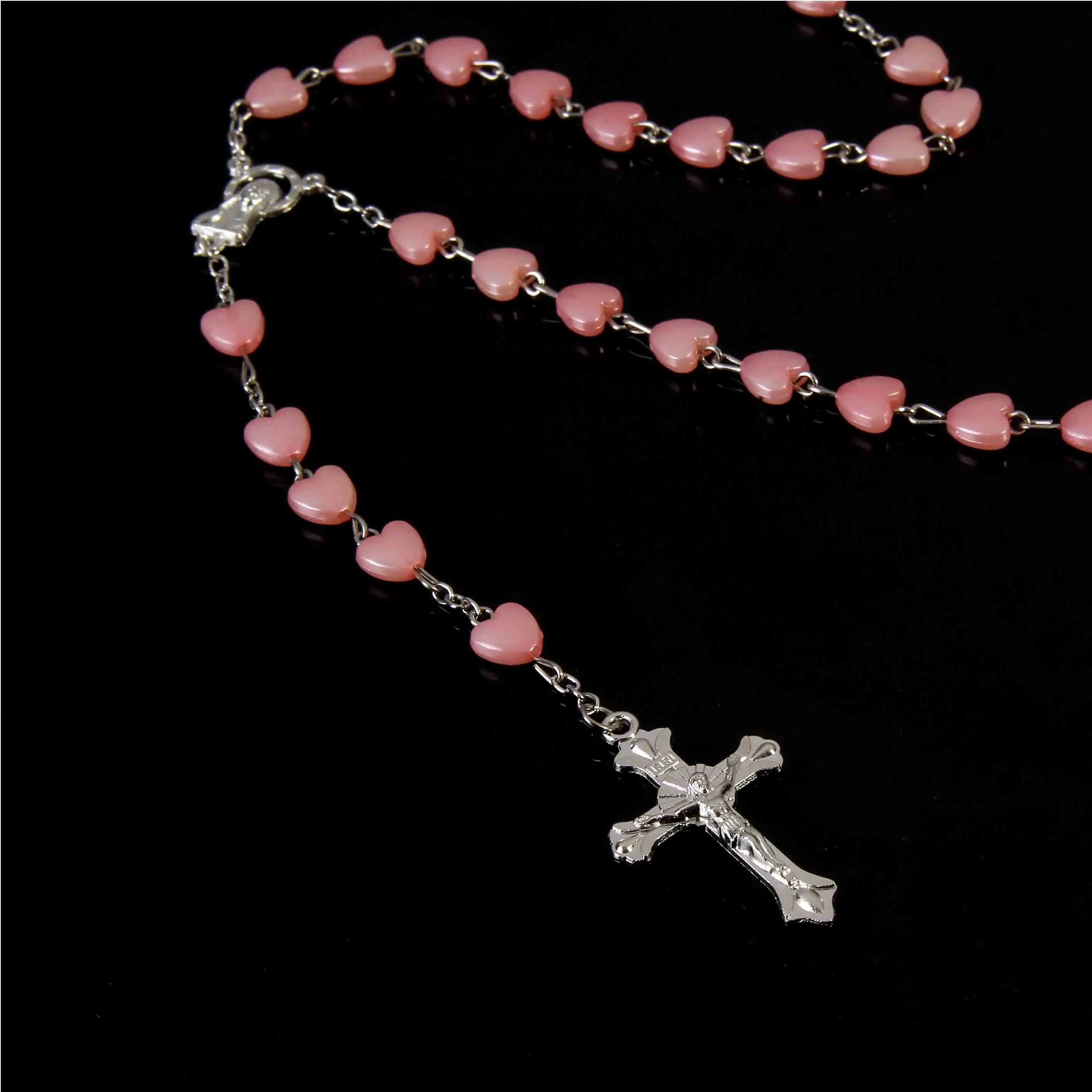 Catholic porcelain white love rosary prayer necklace, Mary blessing rosary prayer necklace, porcelain white heart-shaped beads